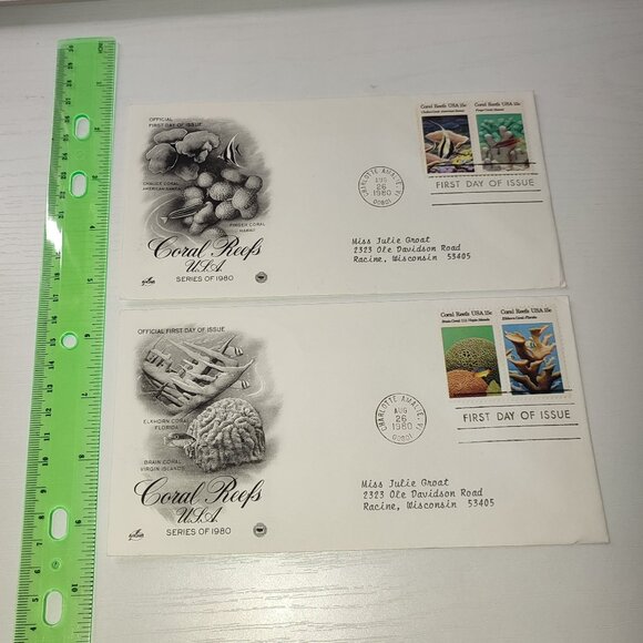 Coral Reefs Marine Life Set 2 Pcs First Day Covers Stamps 1980 Vintage Ephemera - Picture 2 of 6